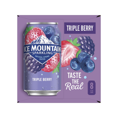 Ice mountain Sparkling Triple Berry product detail 12oz can 8 pack right view