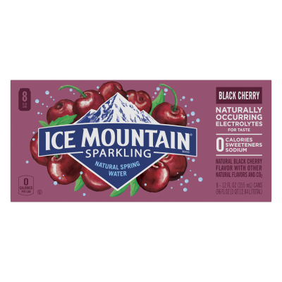 Ice mountain Sparkling Black Cherry product detail 12oz can 8 pack front view