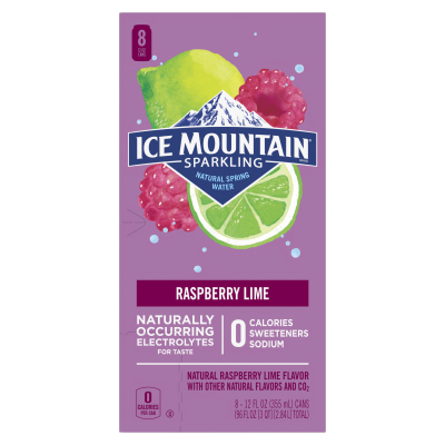 Ice mountain Sparkling Raspberry Lime product detail 12oz can 24 pack right view