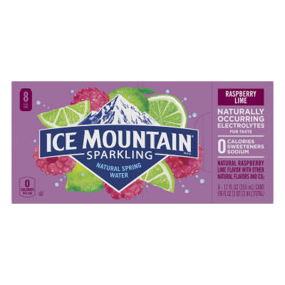 Ice mountain Sparkling Raspberry Lime product detail 12oz can 8 pack front view