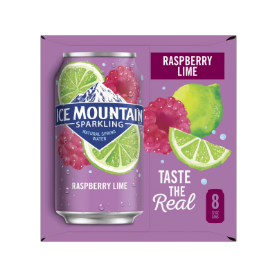 Ice mountain Sparkling Raspberry Lime product detail 12oz can 8 pack right view