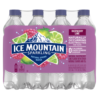 Ice mountain Sparkling Raspberry Lime product detail 500mL 8 pack front view