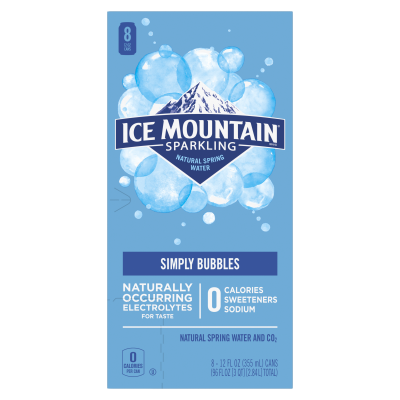 Ice mountain Sparkling Simply Bubbles product detail 12oz can 24 pack right view