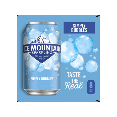 Ice mountain Sparkling Simply Bubbles product detail 12oz can 8 pack right view
