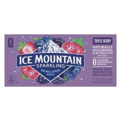 Ice mountain Sparkling Triple Berry product detail 12oz can 8 pack front view