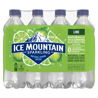 Ice mountain Sparkling Zesty Lime product detail 500mL 8 pack front view