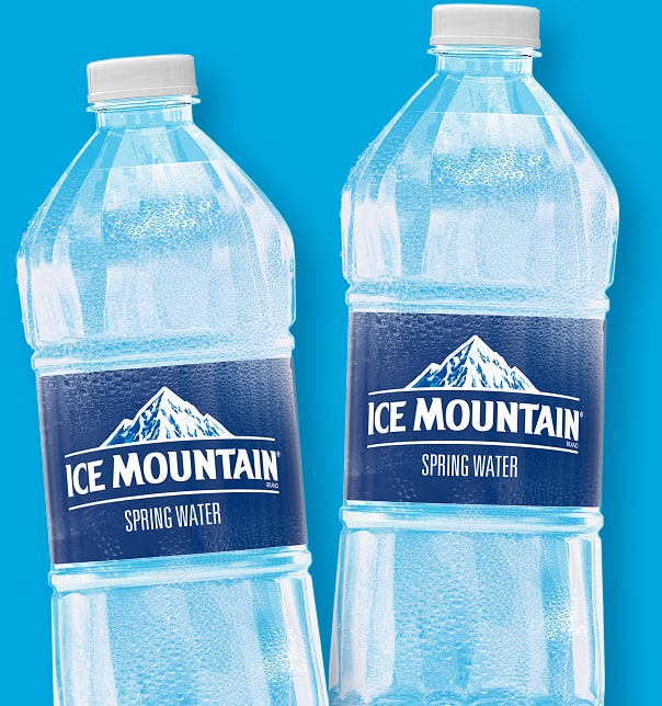 Ice Mountain Spring Water bottles.